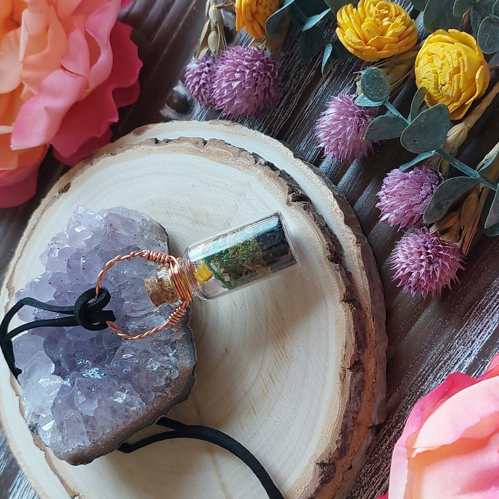 Crystal Terrarium Necklace, Rose Quartz,  Handcrafted by Rust Belt Raised